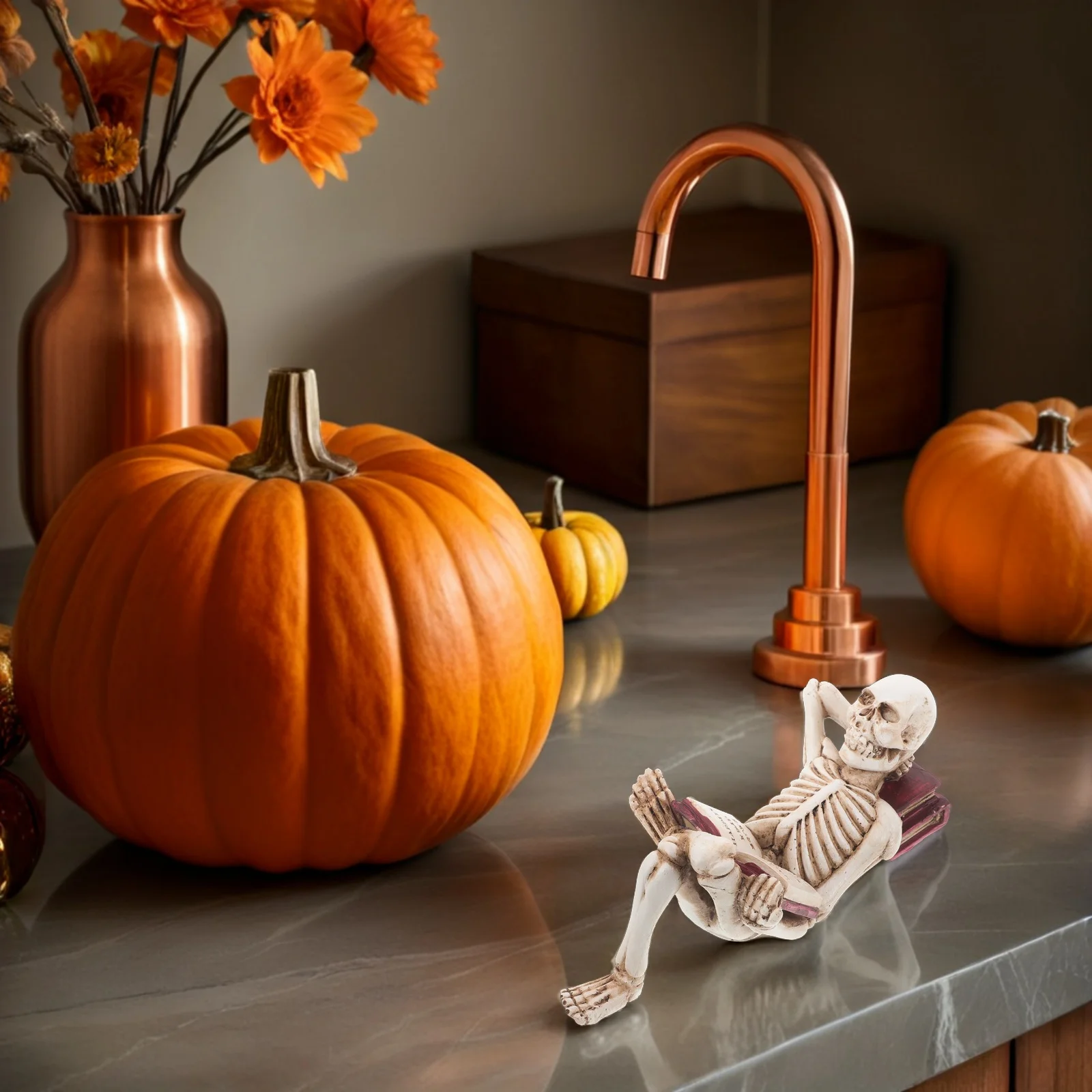 

Halloween Resin Reading Book Unique Halloween Desktop Skull Home Decor Ornament Decoration Horror Figurines