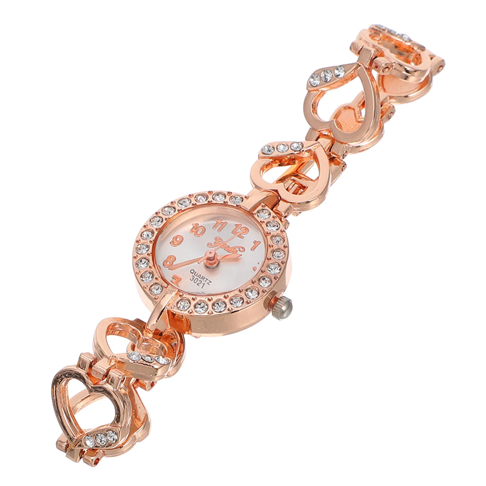 Women Rhinestone Quartz Watch Rose Gold Wristwatch Birthday Gift Stylish Wrist Decoration Digital Watch