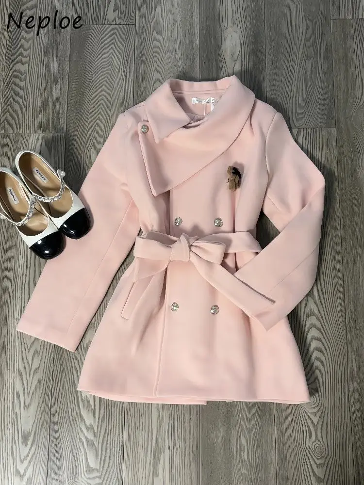 

Neploe Elegant Celebrity Sweet Lovely Blends Warm Thicked Lace Up Slim Waist Chaqueta Mujer Gentle Minority Hot Sell Soft Coats