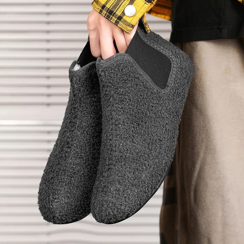 

YRZL Men's Winter Cotton Shoes Warm Plush Lined Indoor House Slippers Anti-Slip Casual Walking Shoes Ankle Boots for Men
