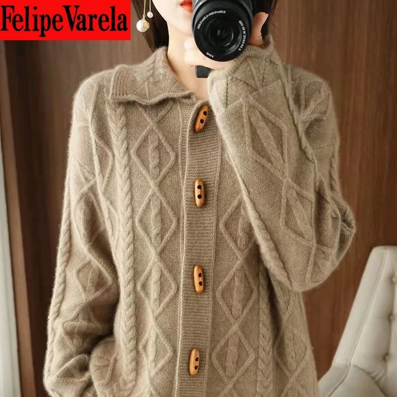 2023 Genuine Woolen Sweater New Women\'s Knitted Overlay Sweater Female Spring and Autumn Fashion Casual Cardigan Coat Loose Top