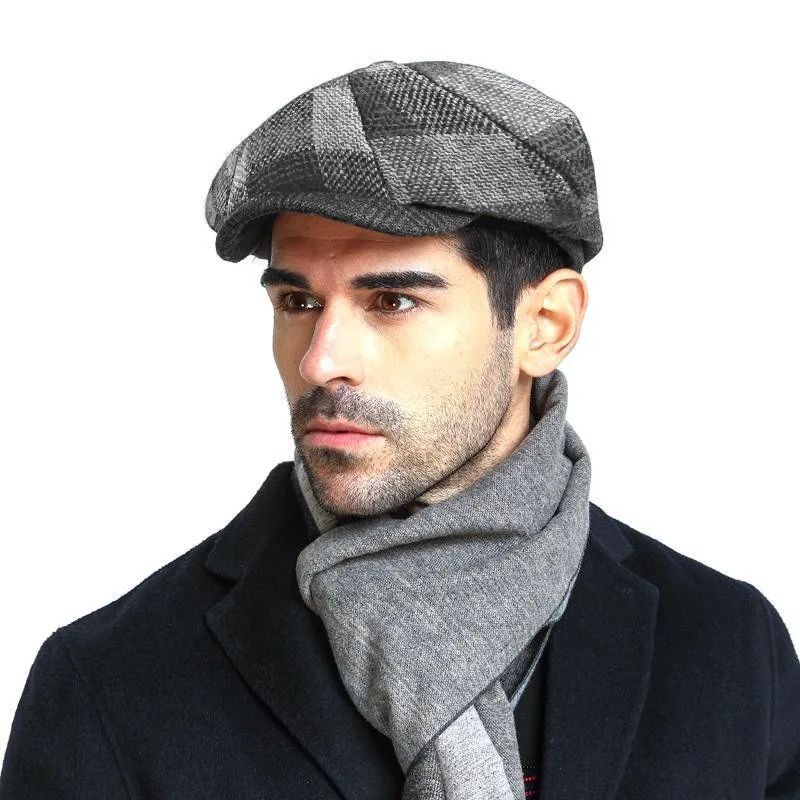 2024 Spring Autumn and Winter Newsboy Caps Men Women Plaid Pattern Wool Beret Dad Felt Ivy Cap Man Big Size Octagonal Hat M L XL