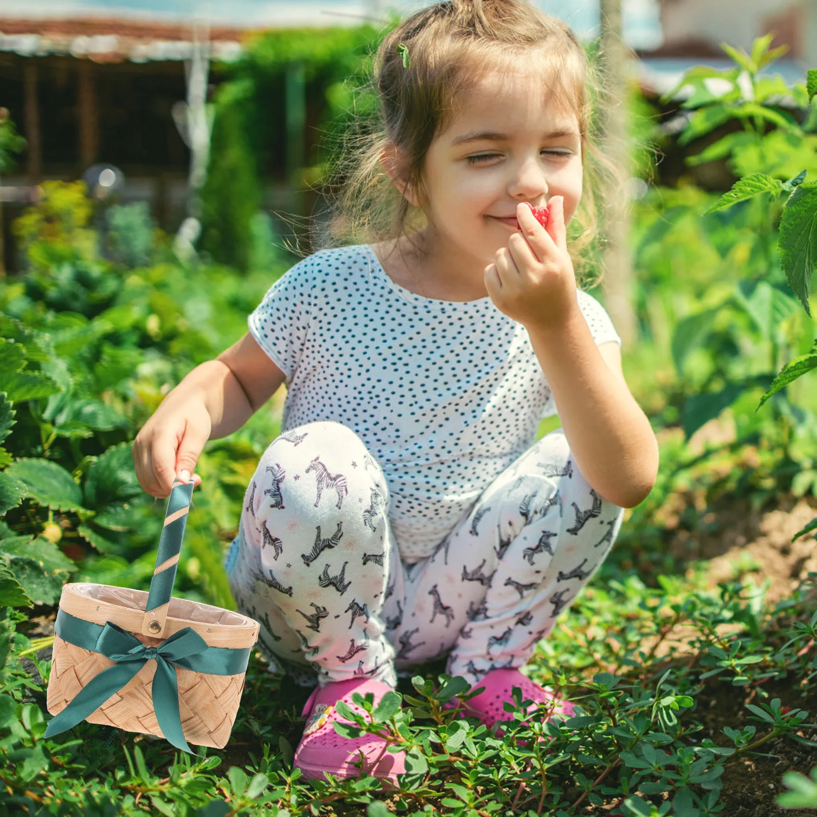 

Wicker Baskets Shower Baby Wedding Straw Handle Gifts Wicker Basket With Handle Storage Fruit Flower Picnic Basket