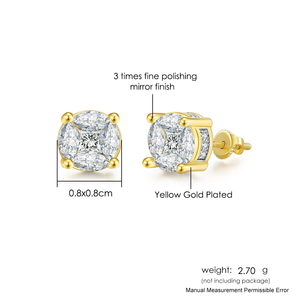INS Fashion Hiphop Punk Y2K Earring For Women Men Simple Gold Color Ice Cubic Zircon Piercing Cartilage Earrings Jewelry Gift