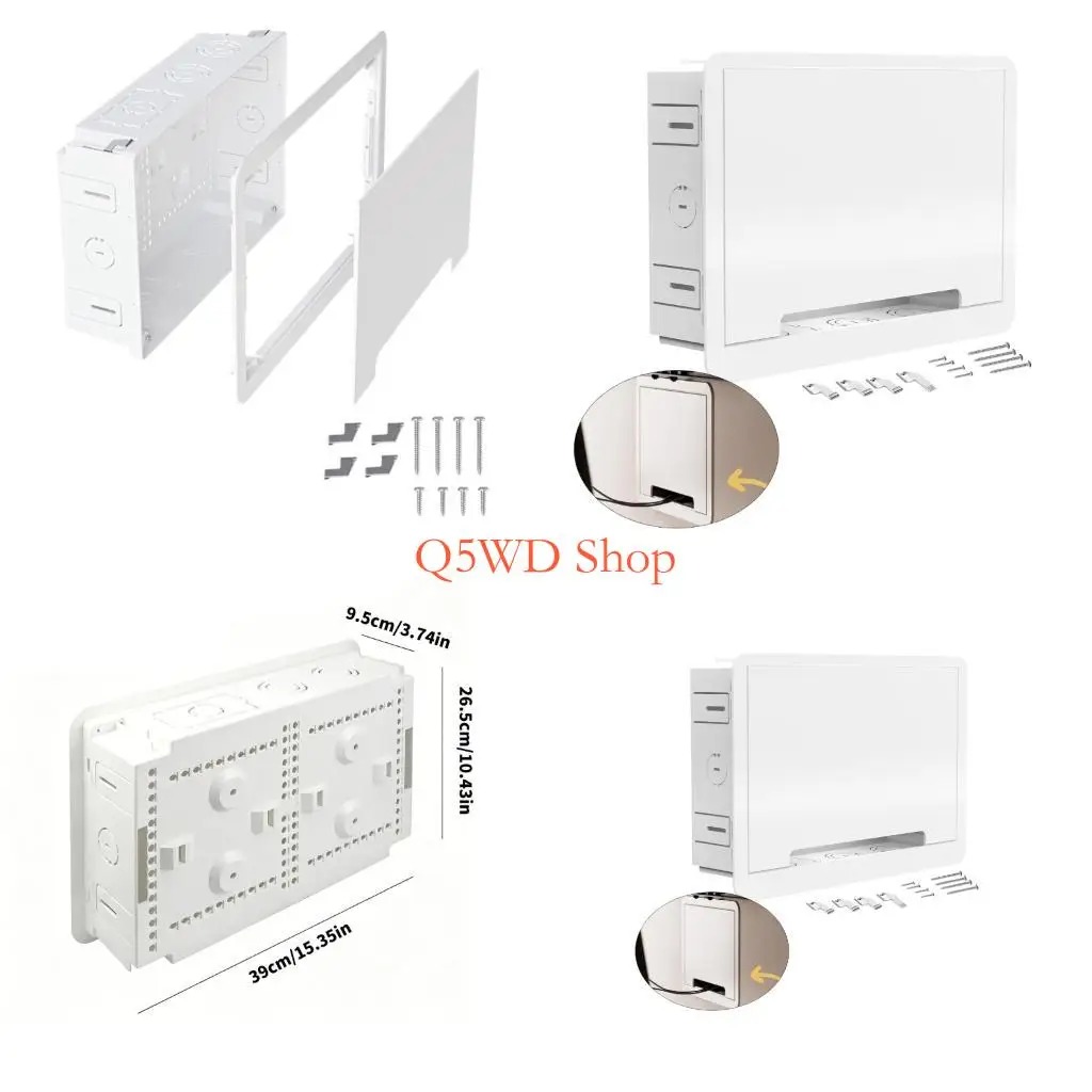Q5WD Recessed Outletand Networks Enclosure Cable Organizers Box Double Purpose Structured Wiring Enclosure Easy to Install