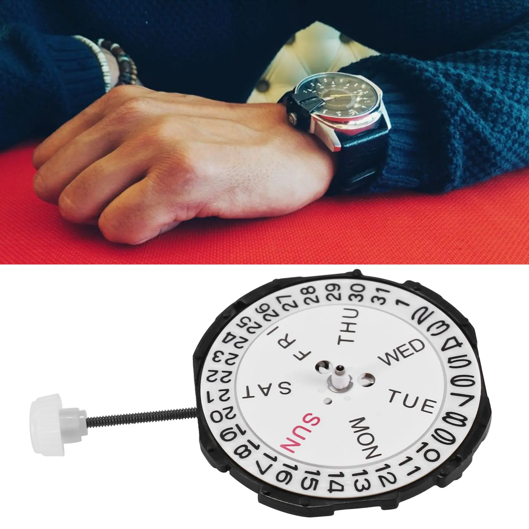 Watch Movement, Three Hands Movement Movement Quartz Watch Movement, SL28 for Watch Repair Accessory Men(Dual Calendar)