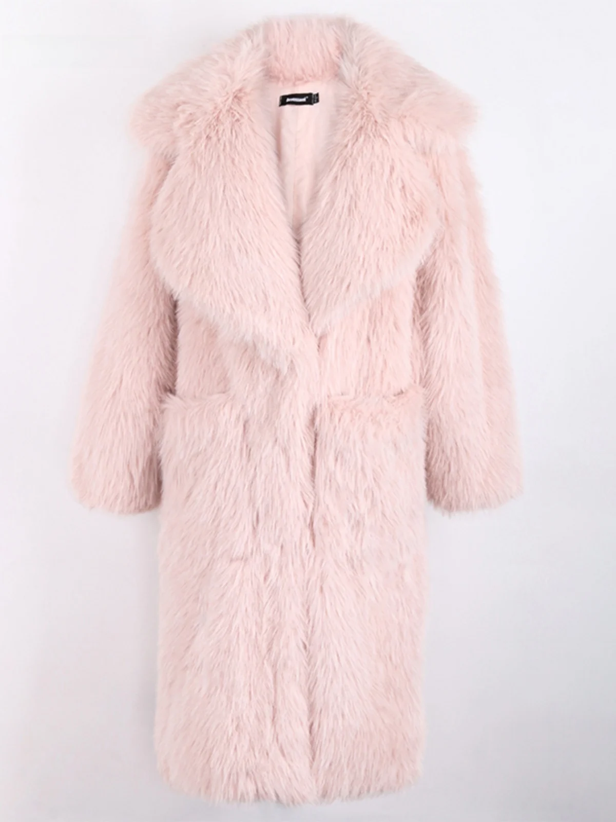 Nerazzurri Young Pink Faux Fur Coat Women's Long Oversize Fluffy Outerwear Korean Style Commute Fashion Autumn Collection