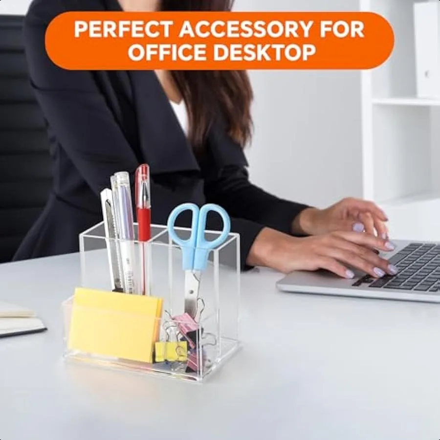 Держатель для ручек для стола Прозрачный акриловый держатель для карандашей для настольного маркера с 3 отделениями Органайзер для карандашей для домашнего офиса Cla