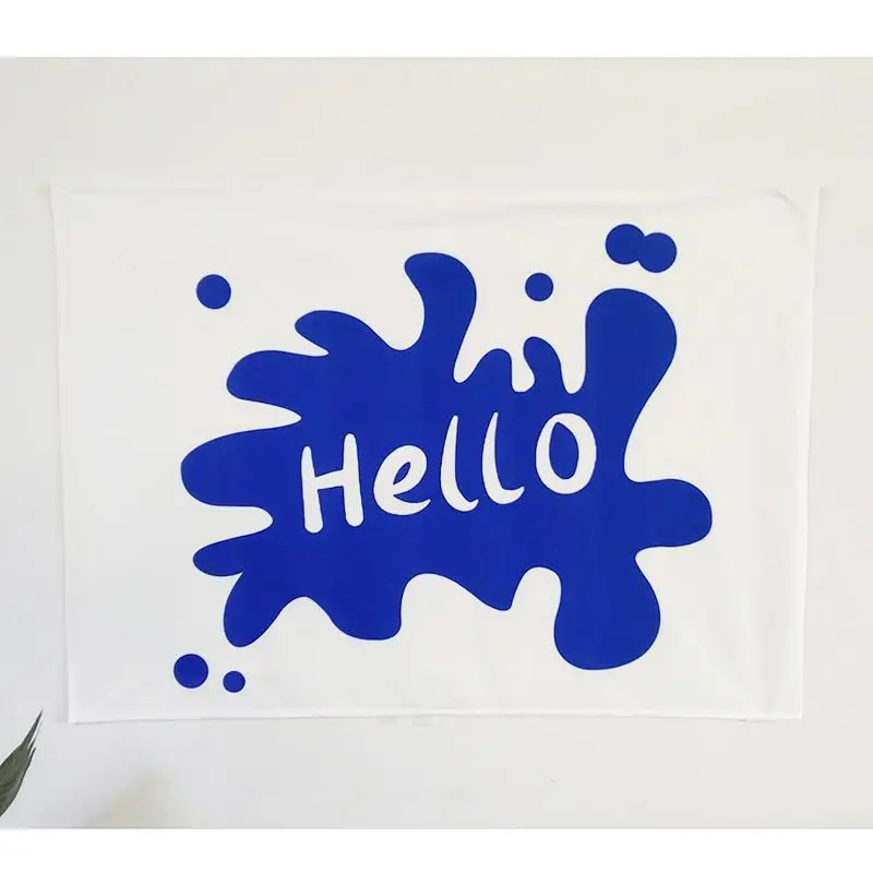 VIKAMA Klein Blue Hello Tapestry Wall Hanging Home Decor for Bedroom Living Room Dorm Blue Ink Letter Aesthetic