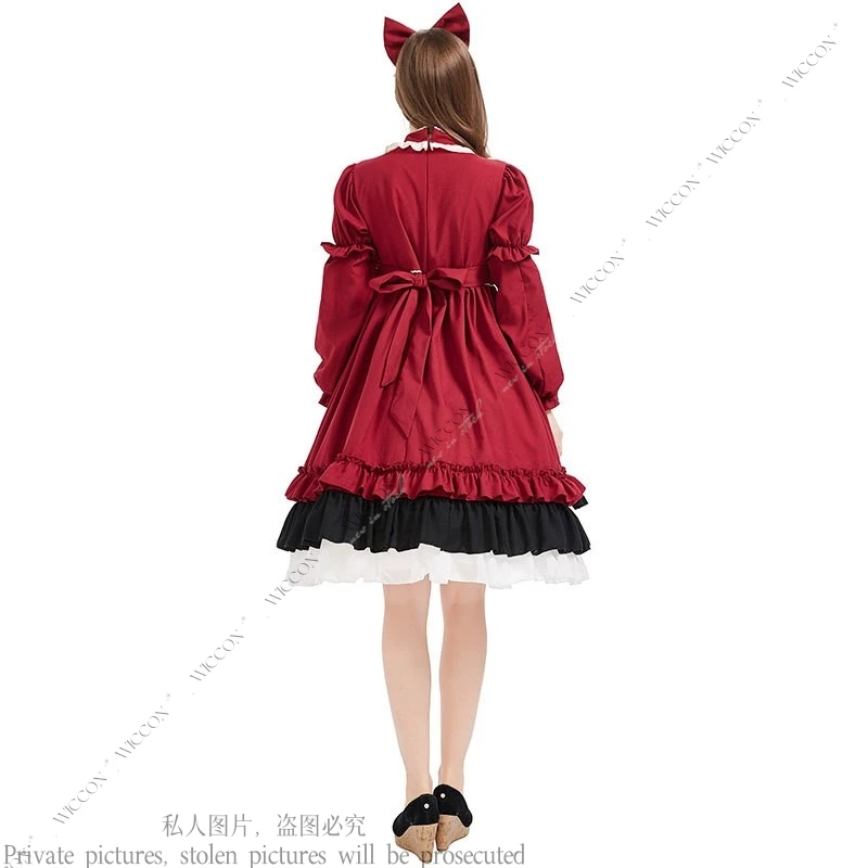 عنابي لوليتا فستان الساحرة فستان الأميرة هالوين الساحرة تأثيري حلي حفلة الهالوين فساتين حمراء + التنانير + القبعات + جوارب مجموعة