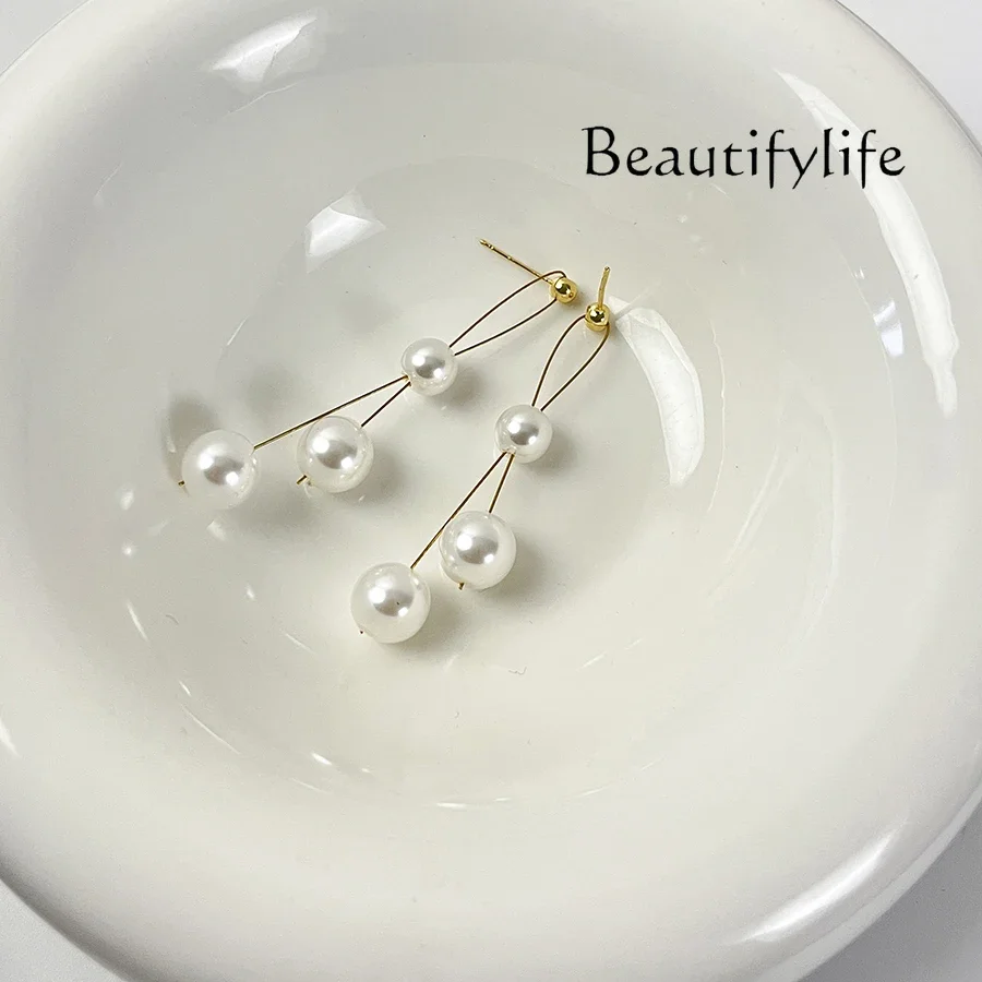 

Ten Li French Romantic Gentle Cross Pearl Silver Pin Earrings Starry Earrings