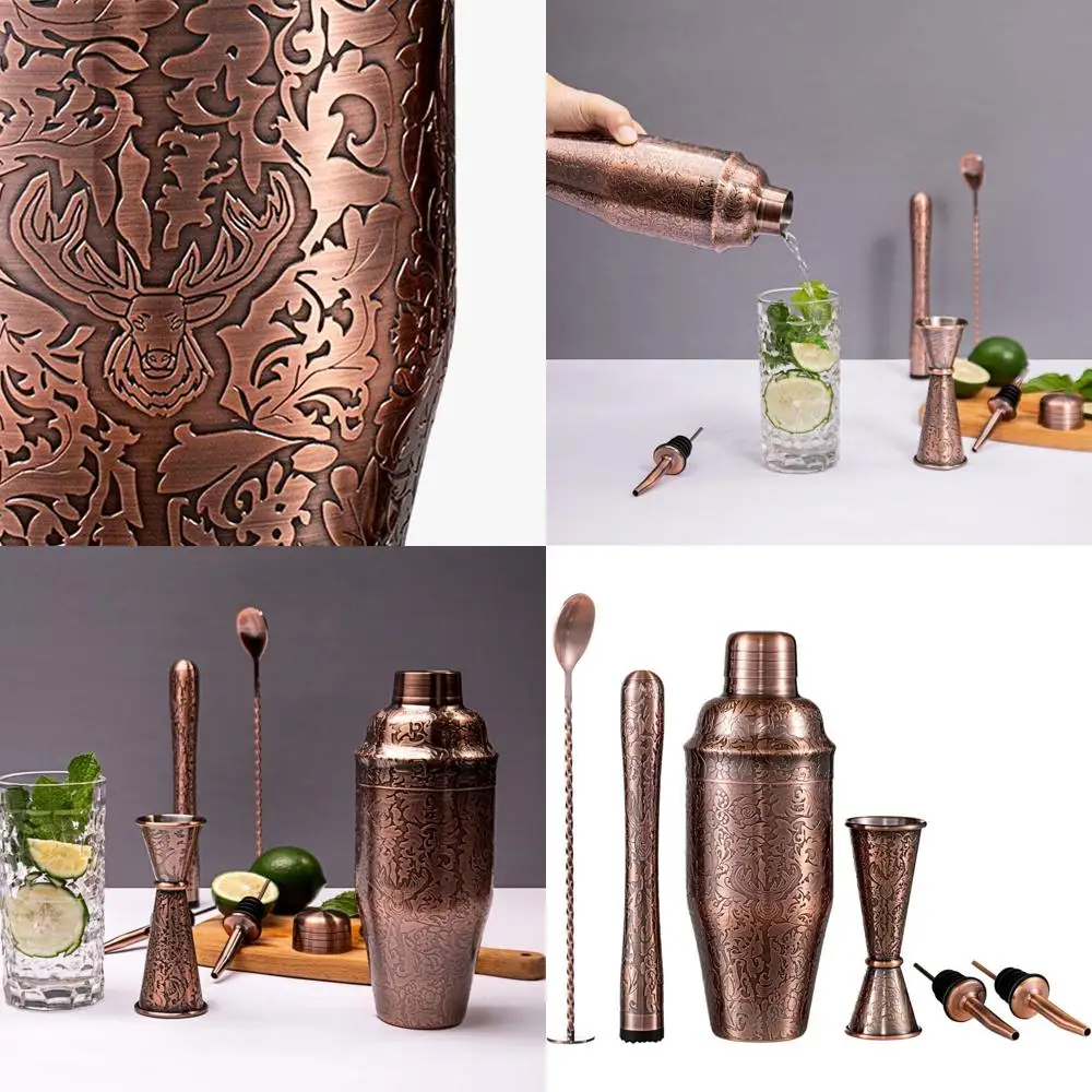 

Набор для приготовления коктейлей из нержавеющей стали и меди с 3D-гравировкой и барными инструментами