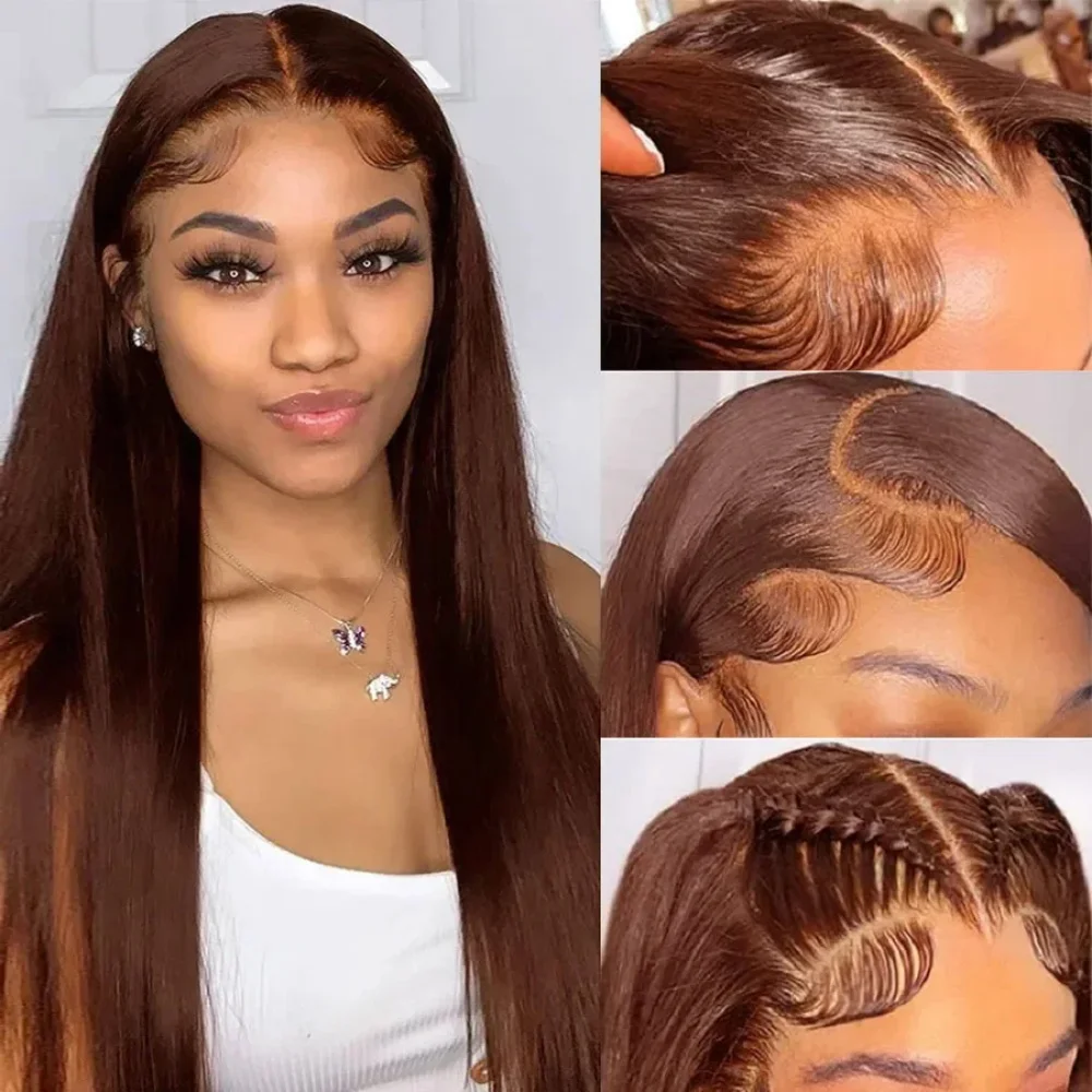 13x4 Chocolate Brown Straight Lace Front Wig Human Hair 13x6 Transparent HD Lace Frontal Wigs Pre Plucked Hairline Brown Wigs