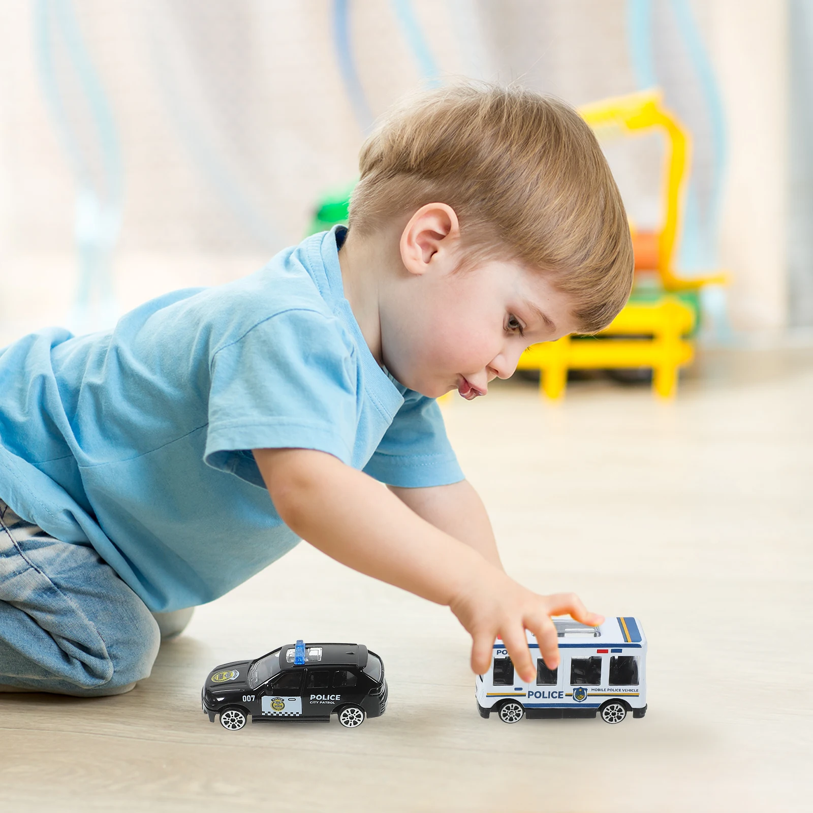 

6 Pcs Police Car Set Die-cast Toys Children Alloy for Kids Airplane Collection Pull Back