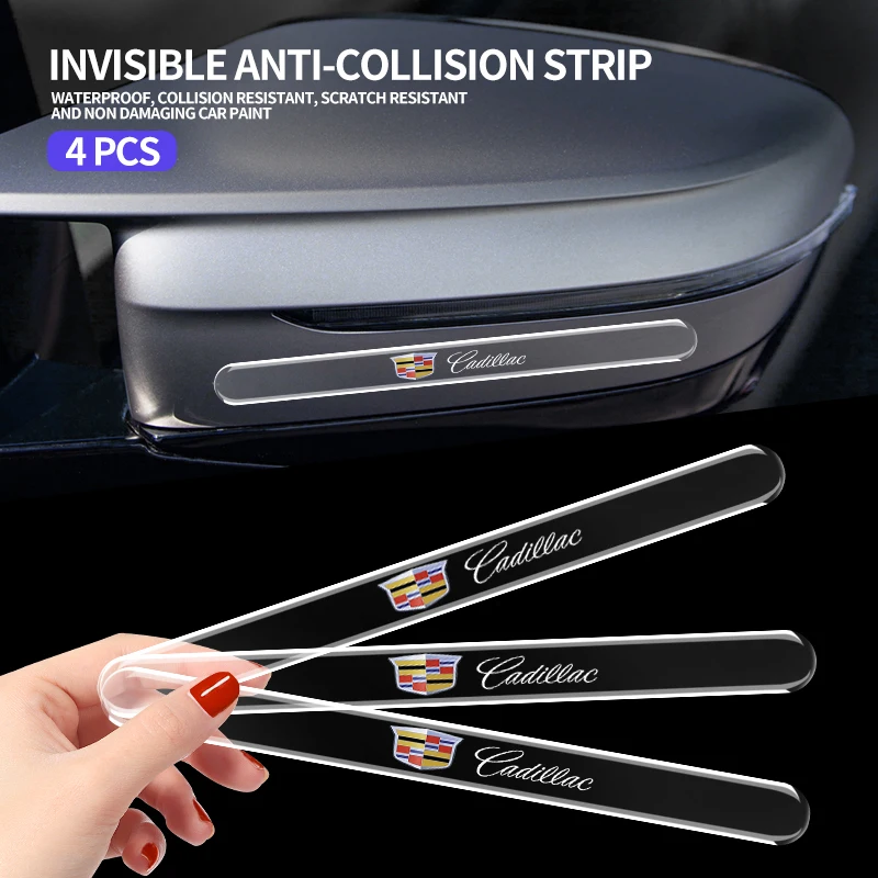 4pcs Car Door Edge Transparent Anti Scratch Protection Strips For Cadillac Logo Escalade CTS ATS SRX XTS XT5 STS CT5 CT6 BLS XLR