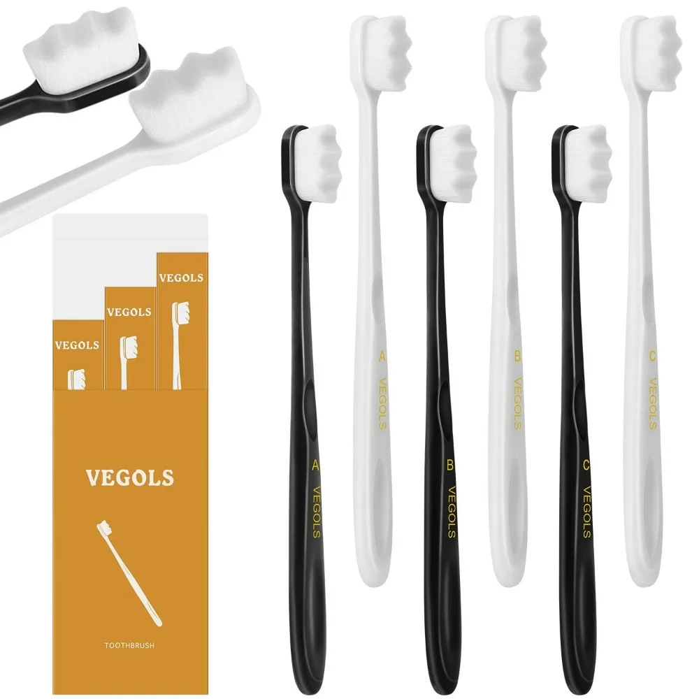 

Ultra Soft 20000 Bristle Toothbrush Six Pack Gentle Gum Care Black White
