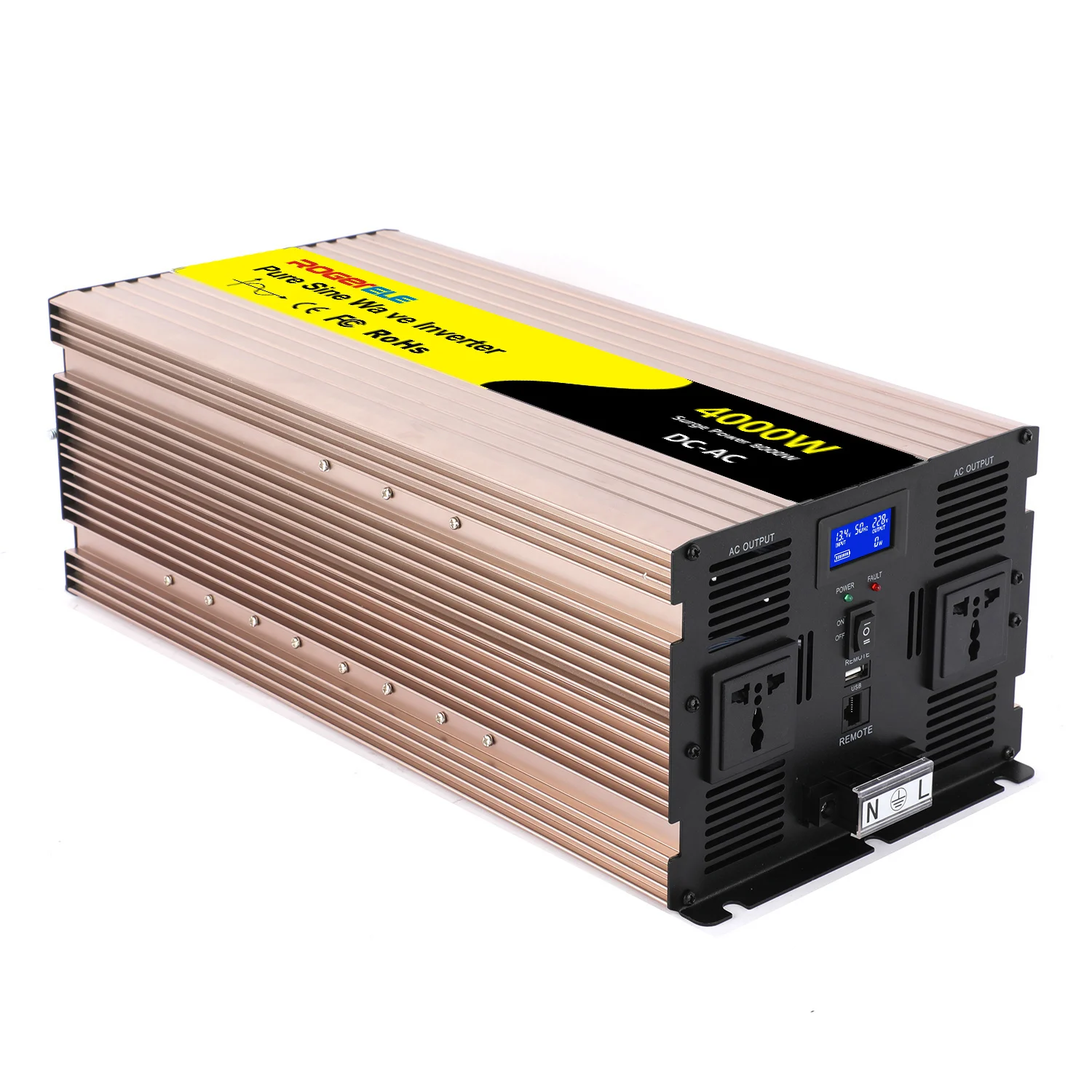 Roger Electronics Vehicle Inverter 4000W 12V/24V/48V To 220V Outdoor Mobile Power Supply Pure Sine Wave Inverter