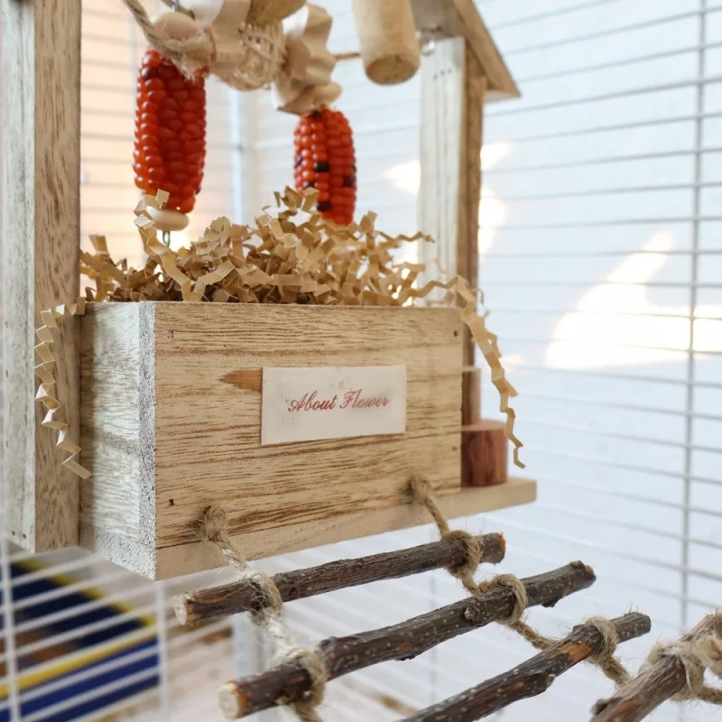 

Small Bird House Outdoor Feeder Wooden Bird Feeder Portable with A Ladder Easy Top Fill Hangings Bird Feeder