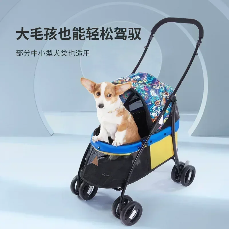 2027Hot Pet Strollers Transparent panoramic perspective metal pet cart, one click folding, outdoor amusement, cat, dog, and cart
