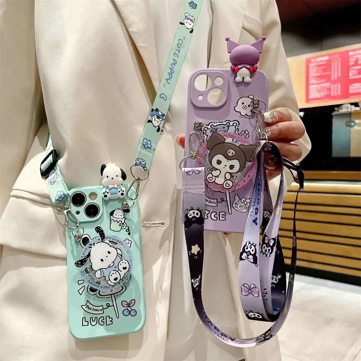 Sanrio Kuromi Pochacco Custodie per telefoni carini per iPhone 16 15 14 13 12 11 Pro Max Mini XR XS MAX 8X7 SE Plus Custodia morbida in silicone