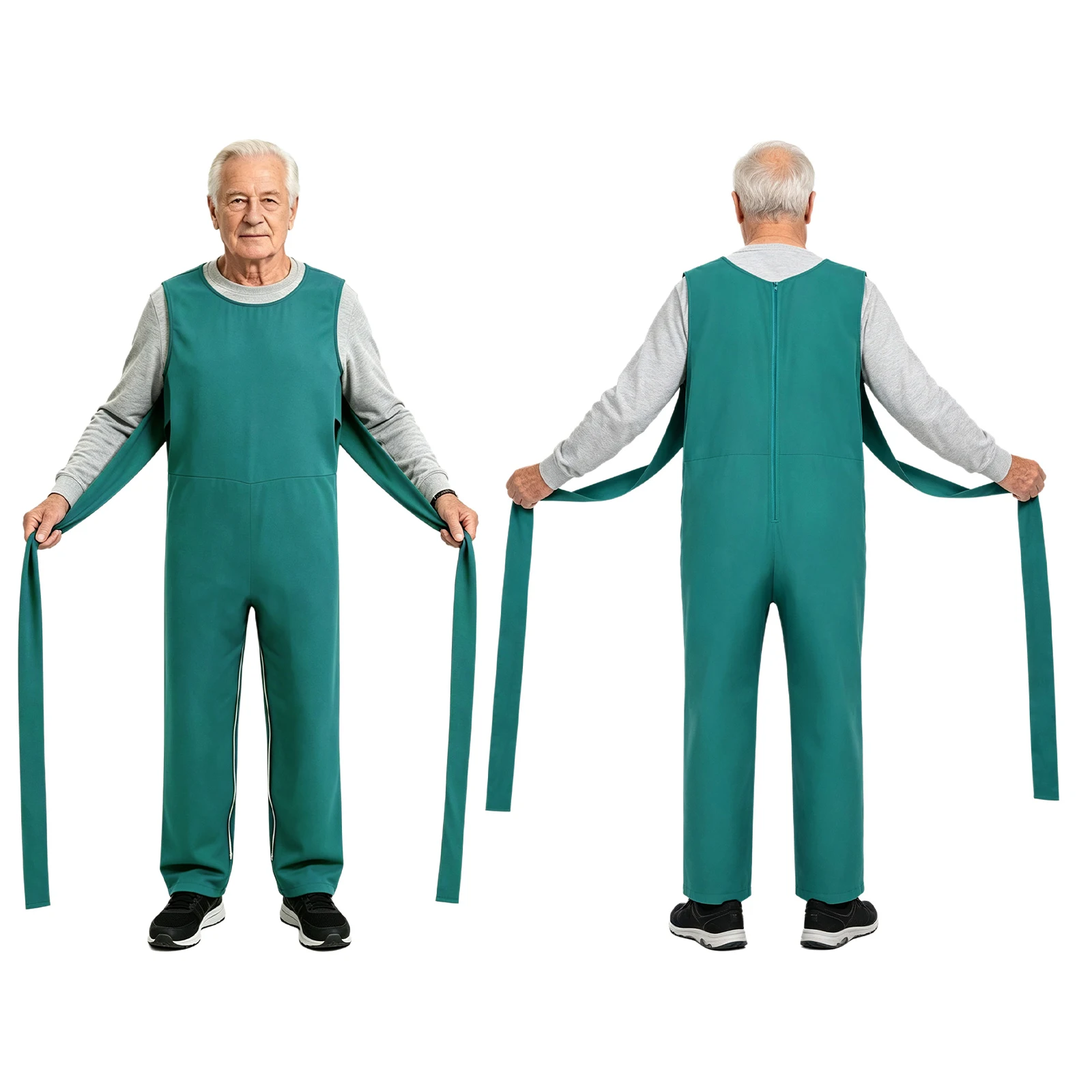 Elderly Restraint Adaptive Jumpsuit Sleeveless Zipper Crotch Bodysuit with Straps Wheelchair Sickbed Special Needs Clothing
