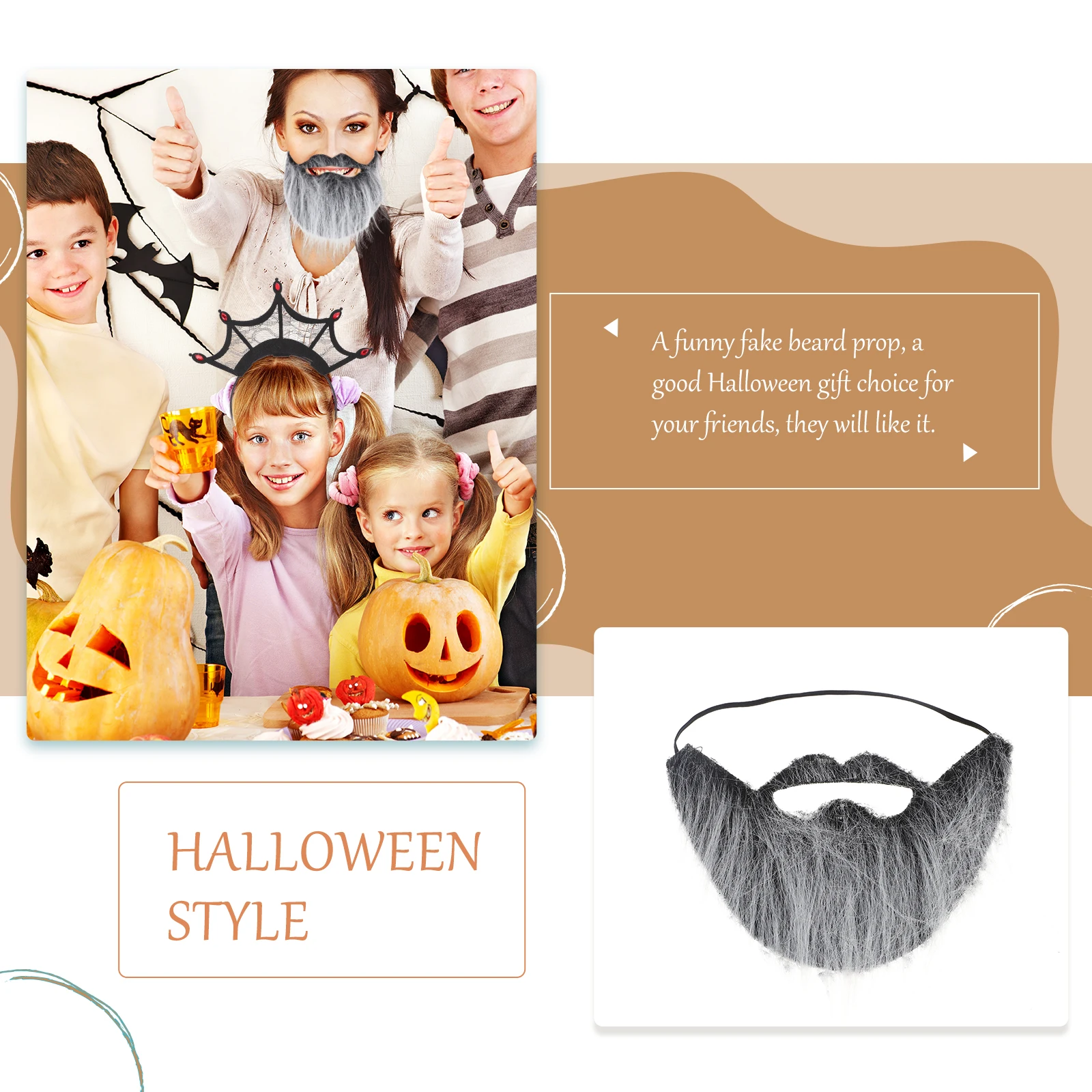 

3pcs Fake Beard Props for Halloween Christmas Costume Brown Black Gray Mustache Beards Accessories Crafts Stage