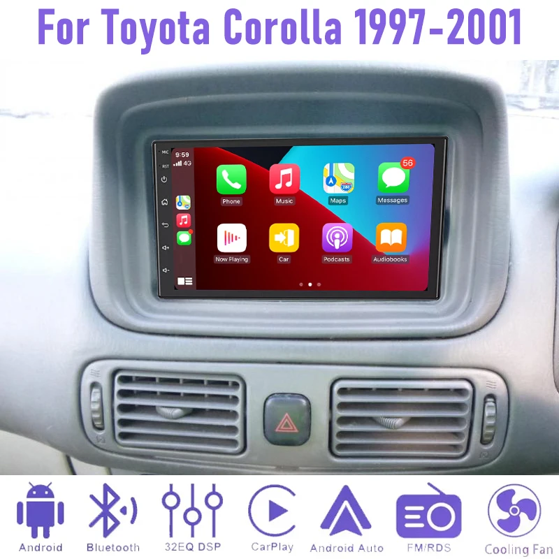 

7'' 4+64GB For Toyota Corolla 1997-2001 Car Radio Android 15 Auto Support Wireless Apple Carplay Google Map Rear Camera 2DIN