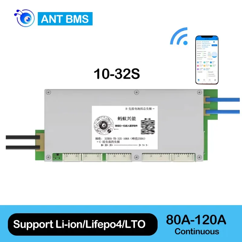 Ant Smart bms Lifepo4 LTO 10S 12S 16s 17S 20S 24S 32S 24V 36V 48V 60V 72V 96V 80A 100A 120A lithium battery bms