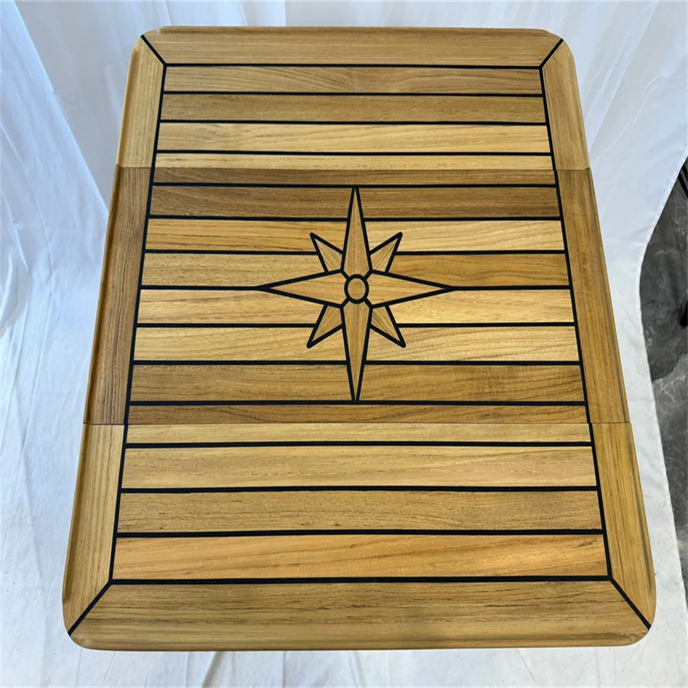 

Sliding Wings Teak Table Top 340/580x600mm,13.4/22.8*23.6 Inch Star Inlay Boat Marine Yacht RV TS3560