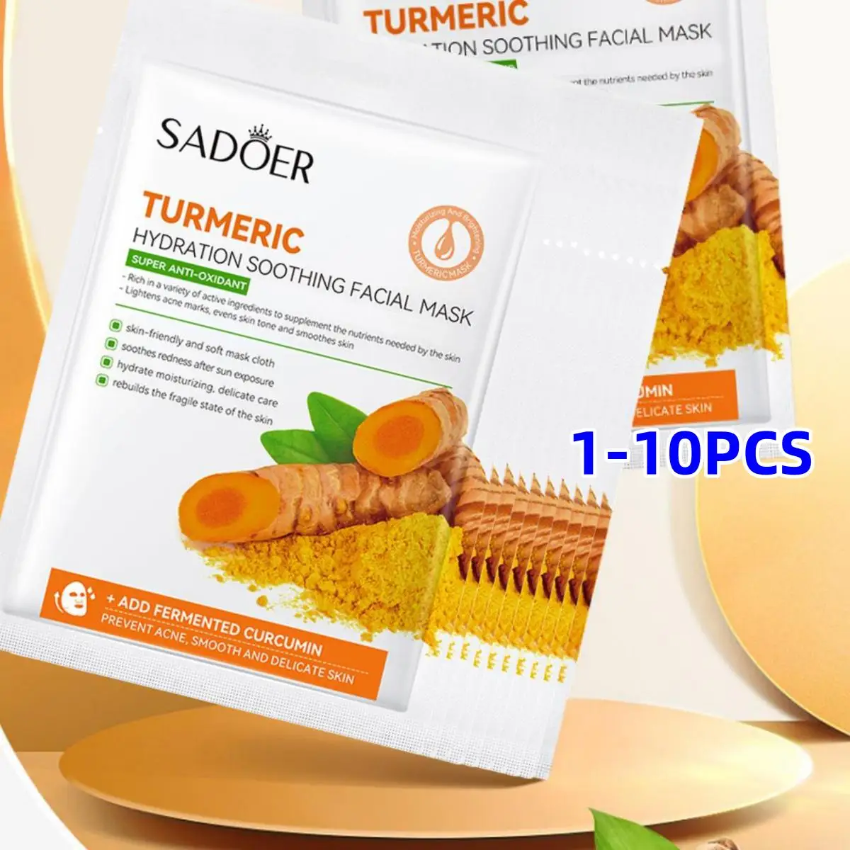 1-10pcs Turmeric Hydrating Soothing Mask Fade Wrinkles Anti-aging Deep Hydration Brightening Refreshing Facial Skin Care