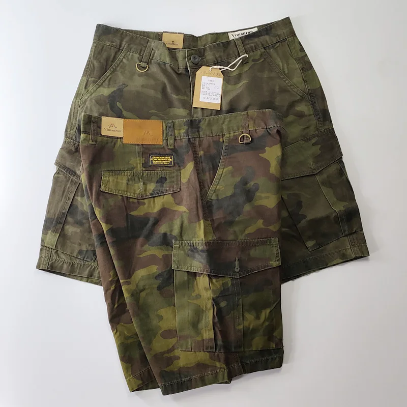 

Мужские летние шорты-карго из хлопка в американском стиле, камуфляжные, с множеством карманов, средней посадки, свободные, прямые
