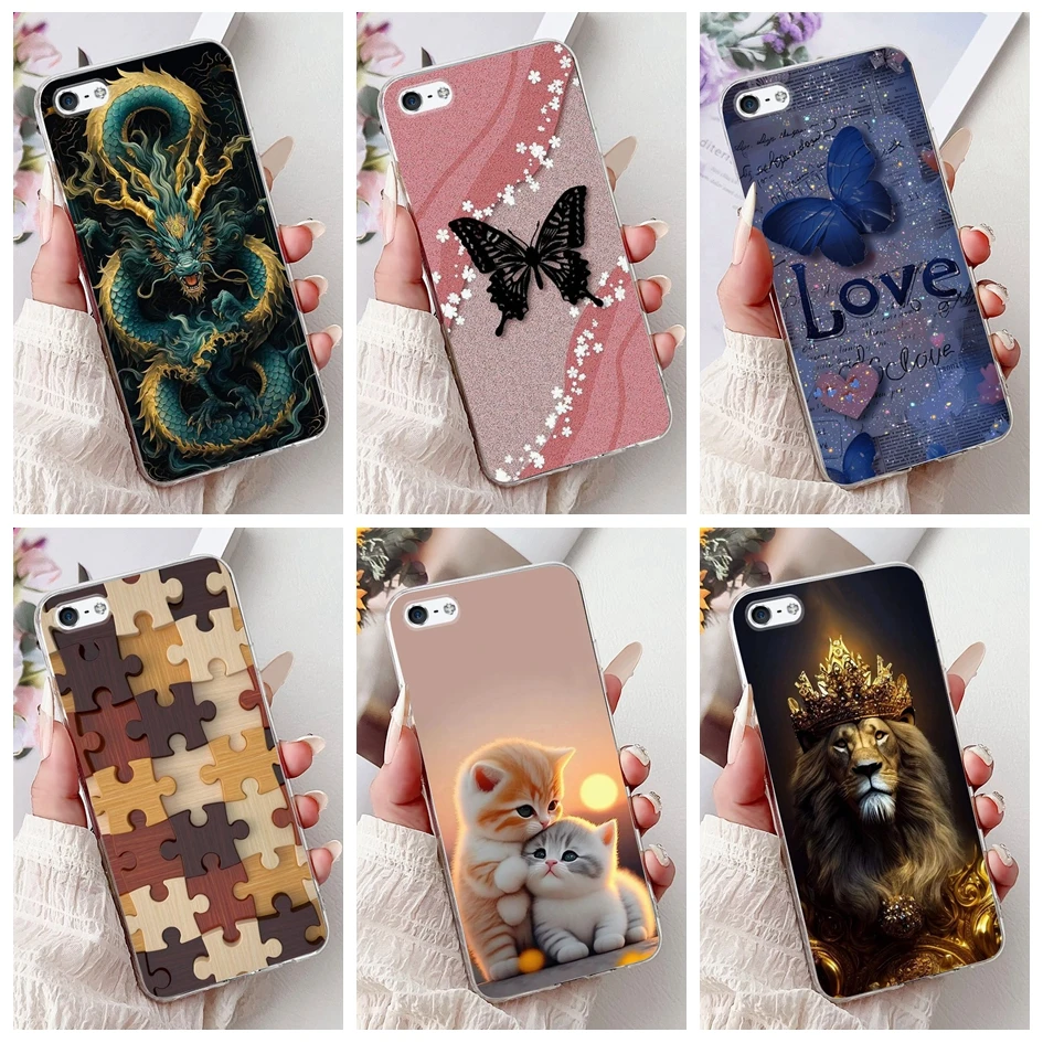 Case For iPhone SE 2020 Cover A2296 A2275 A2298 Funda Cool Fashion Pattern Soft Silicone Clear TPU Bumper For iPhone 5 5S Fundas