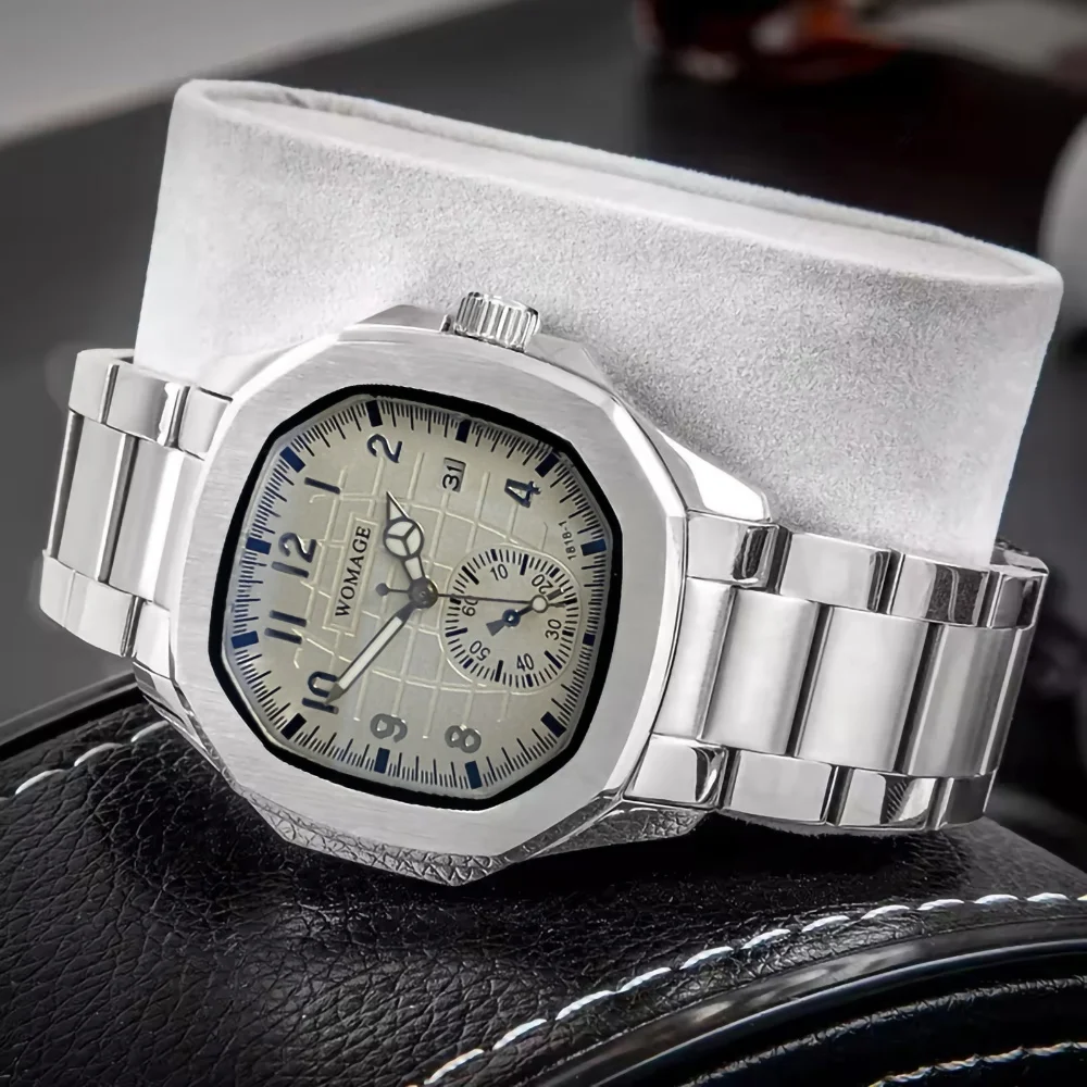 New Men's Steel Band Quartz Watch, Business Style, Outdoor Casual Watch, Round Case, Date Display, with Luminous Features, Suitable for Formal Occasions and Daily Wear, Luxury Men's Wristwatch, Exquisite Design, Christmas Gift, Thanksgiving Gift