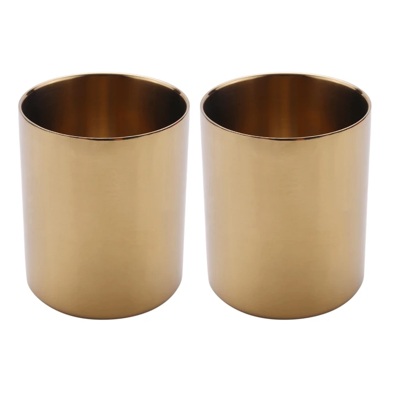 

2X Gold Flower Vase Pen Holder Desktop Storage Container For House Office - Cylinder