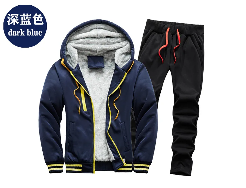 Herren Thermo-Fleece-Trainingsanzug Set Locker Sitzender Dicker Warmer Langarm-Pullover Jogginghose mit Elastischem Bund Winter Fitness-Set – Detail 8