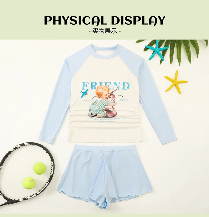 New Summer Mid Kids Girls Swimwear Beach Sunscreen Quick-Drying Swimsuit Cute Student Fashion Spa Swimsuit