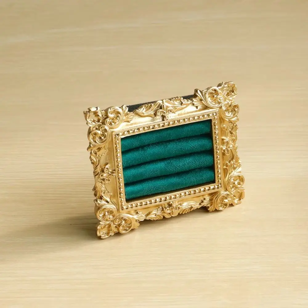 Vintage Goldring-Präsentationsständer, Samt-Organizer, Barock-Design, Wildleder-Ohrring-Tablett, Fotorahmen, exquisites Schmuck-Display-Regal – Detail 5