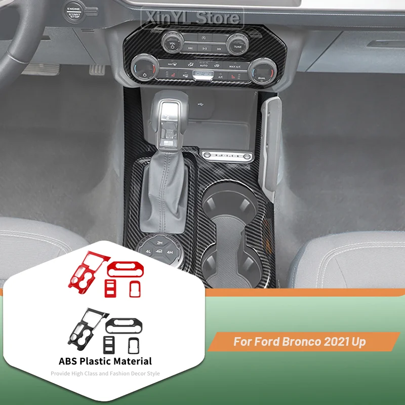 

4PCS Car Gear Center Console Interior Kit ABS Decoration Cover For Ford Bronco 4Door 2021 2022 2023 2024 2025 Accessories