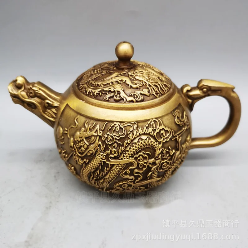 

New Dragon and Phoenix Teapot Brass Pot Crafts Home Dragon and Phoenix Bronze Household Vintage Teaware Suit Creative Antique St