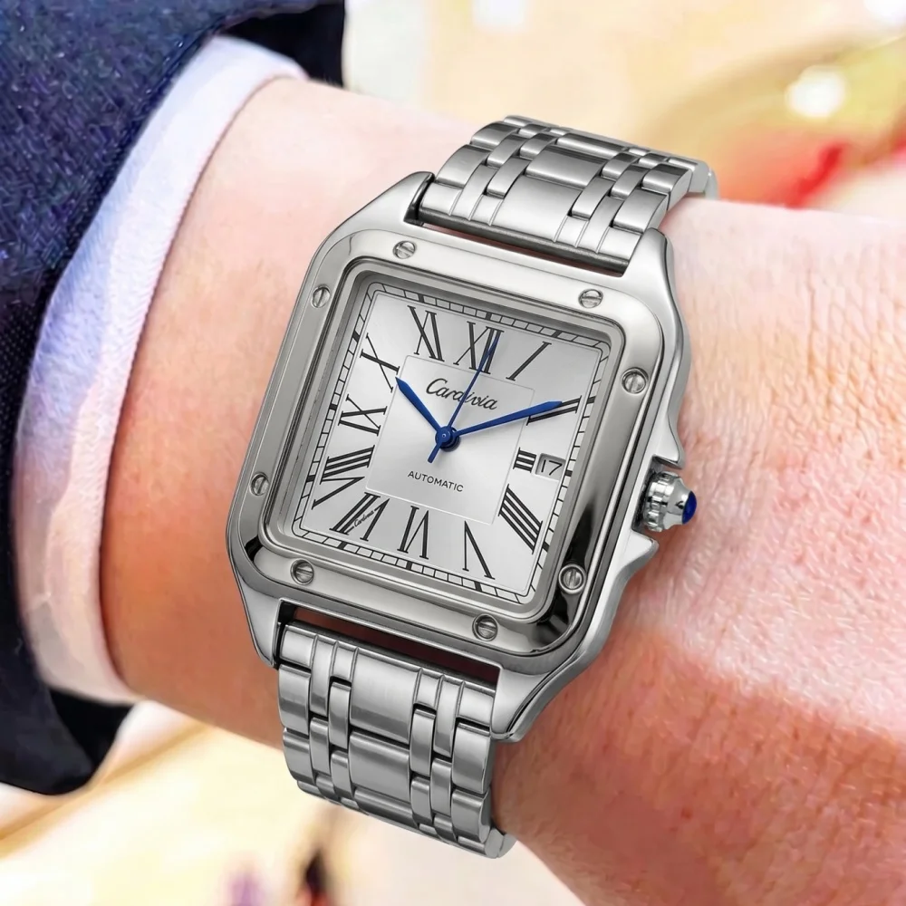 

High-End Men's Square Quartz Waterproof Watch, Steel Band Calendar Watch, Retro Roman Dial Business Men's Watch, Light Luxury Men's Watch, Birthday and Holiday Gift Watch for Boyfriend, Father, Business Gift Watch