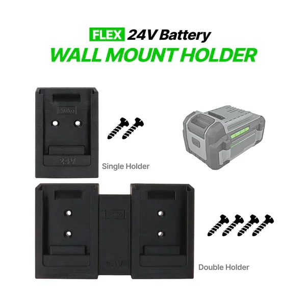 Wall Mount Battery Holder Compatible with FLEX 24V Lithium Battery, Single & Double Slot Power Tool Battery Storage Bracket, 3D