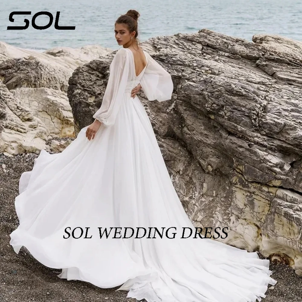 Sol Boho Wedding Dresses Puff Sleeve V-Neck Bride Dress 2023 A-Line High Split Wedding Evening Prom Gowns Custom Size