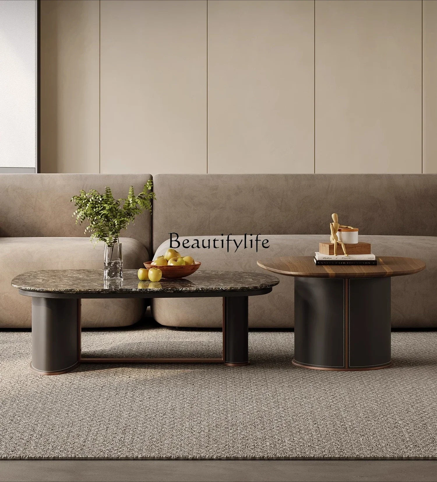 

FG10ld14 Italian Minimalist Tea Table Natural Marble Living Room Light Luxury High-end Irregular Shape