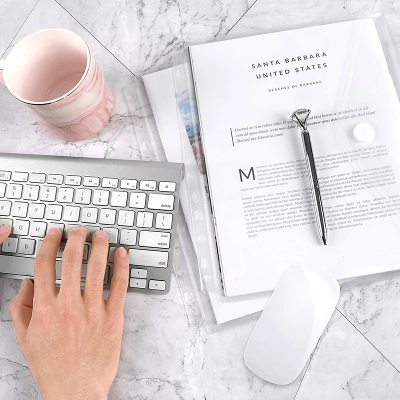 Tasca per raccoglitore in poliestere da 30 pezzi, busta trasparente per raccoglitore a 11 fori con chiusura a gancio e ad anello, tasche per raccoglitore per forniture per ufficio