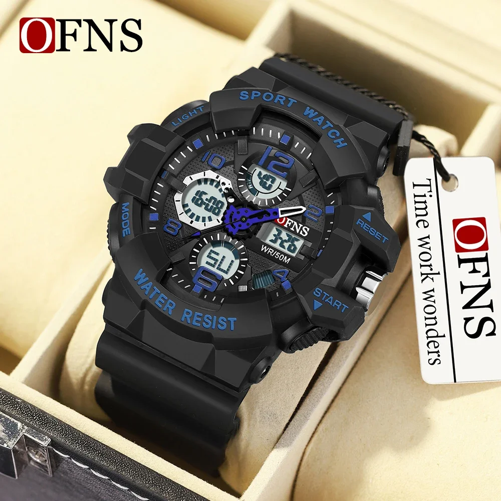 OFNS New 3168 Men's Sports Trend Korean Edition Multi functional Waterproof Electronic LED Men's Creative Personalized Watch