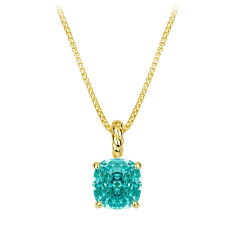 

BELLUX 925 Silver Synthetic Zircon Paraiba Green Square Four Claw Gold Arm Fashion Necklace
