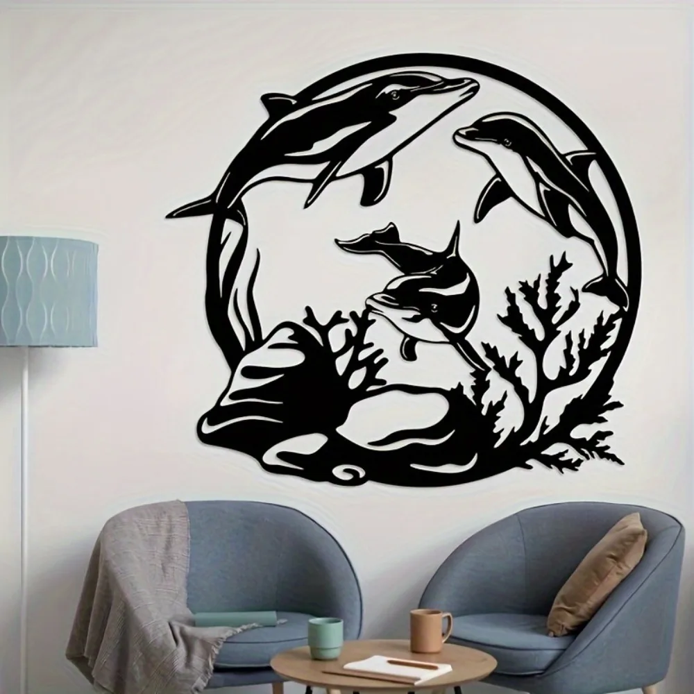 Dolphin Metal Wall Art Nautical Coastal Home Decor Unique Modern Hanging Ocean