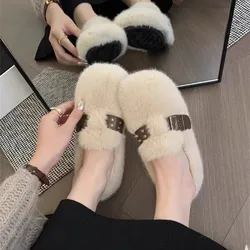 Furry Shoes Women's Cotton Shoes Autumn and Winter Flat-bottomed Curly Women's Flat Shoes Plus Velvet Cotton Shoes Women