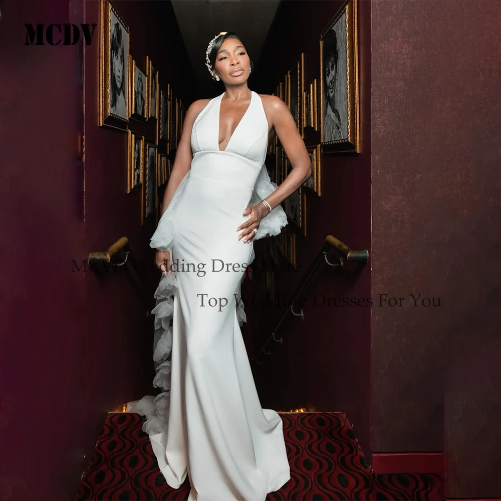 

Plus Size Mermaid Wedding Dresses 2026 Halter Neck Satin Simple Engagement Dress For Black Girls Elegant Bride Gowns Customized