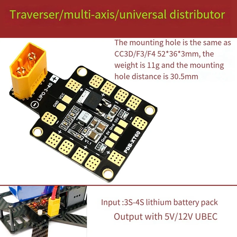 Imagem -02 - Placa de Distribuição de Energia para Matek Systems Pdb Qav250 rc Fpv Quadcopter Multicóptero Drone 5v 12v Xt60 w Bec